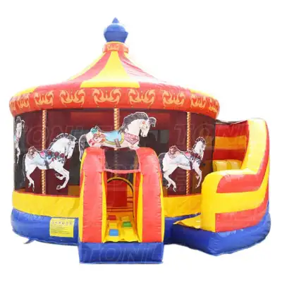 Carousel Carnival Inflatable Bounce House with Slide Combo -- XXL Festival Centerpiece for Community Fairs, Carnivals & Large Public Events