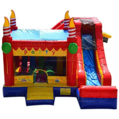 5-in-1 Happy Birthday Cake Bounce Castle with Slide Combo — Celebration-Themed Inflatable Party Centerpiece for Kids' Birthdays & Special Events