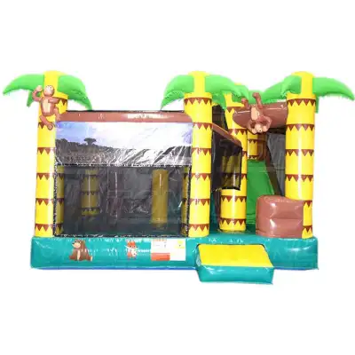 Jungle Monkey Adventure Inflatable Bounce House Castle with Slide Combo -- Educational Playground for Toddler & Preschool Development