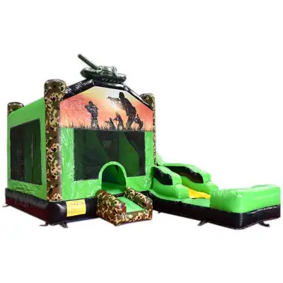 Boot Camp Bounce House Wet Dry Combo — 20ft Military-Themed Inflatable Obstacle Bouncer for Challenge Parties, Summer Splash Events & Team Competitions
