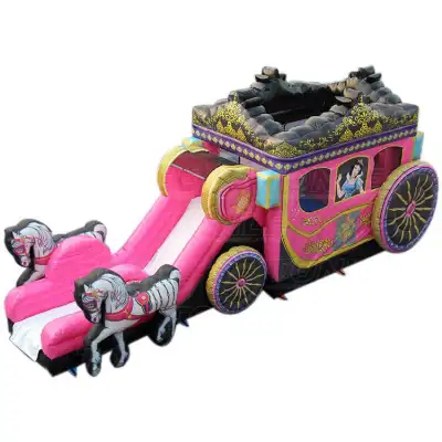 Princess Carriage Bounce House with Slide — 31ft Elegant Inflatable Carriage Combo for Fairy Tale Birthdays & Royal Celebrations