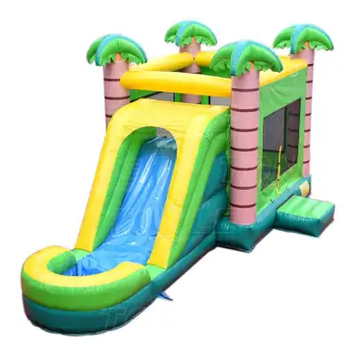 tropical palm tree inflatable combo jump castle bounce house with dual slides combo