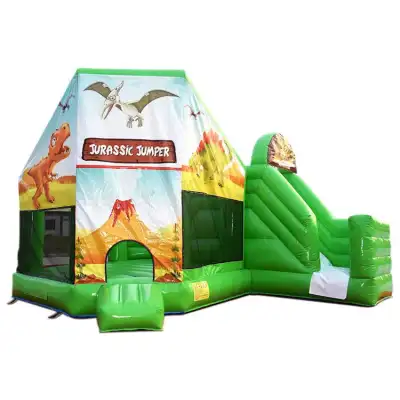Dinosaur Kingdom Inflatable Bouncer with Slide -- Oversized Prehistoric Jump Adventure for School Carnivals & Large Family Events