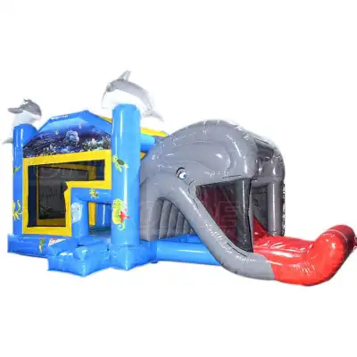Dolphin Ocean Adventure Inflatable Bounce House with Slide -- Coastal-Themed Party Rental for Beachside Venues & Marine-Loving Kids