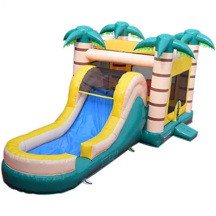 Tropical rainforest palm tree water slide inflatable bounce house combo — photo 1
