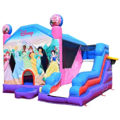 Custom Disney Princess-Inspired Inflatable Bounce House Castle with Slide Combo -- Enchanted Kingdom Party Rental for Kids