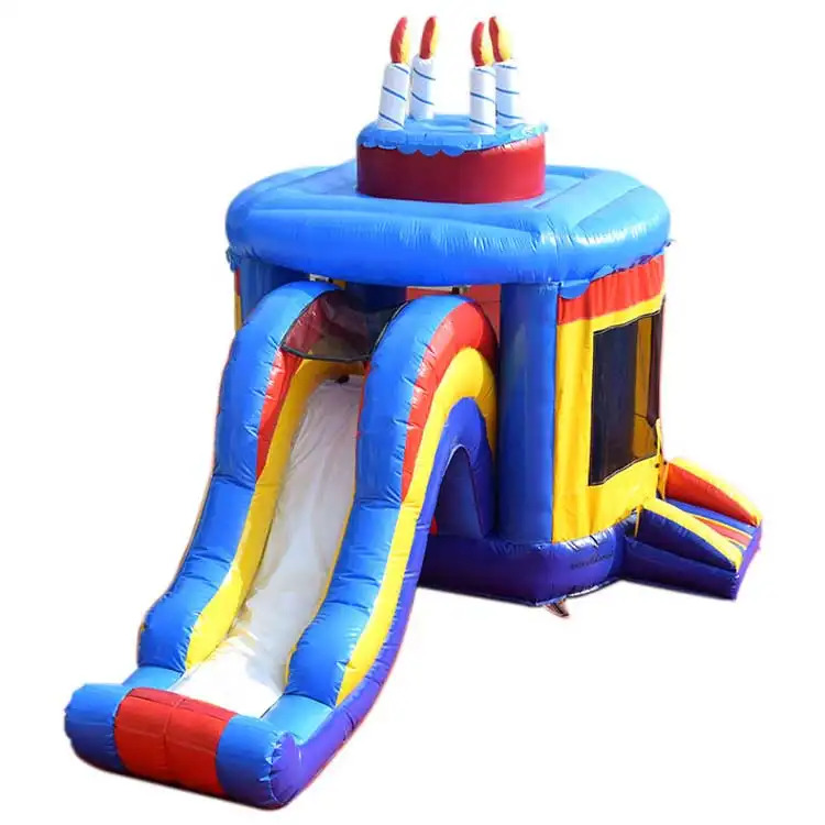 Birthday Cake Inflatable Bounce House with Slide Combo -- Celebration-Themed Party Centerpiece for Milestone Events & Rental Business — photo 1