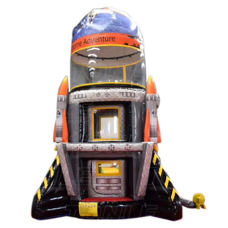 Airborne Adventure rocket inflatable game 4.2x6.3m with orange boosters and clear dome