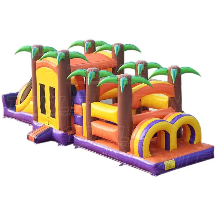 Palm tree themed obstacle course 12m with purple base and green palm columns