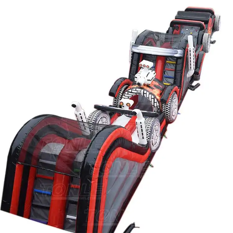28m red and black monster truck inflatable obstacle course with 3D tires
