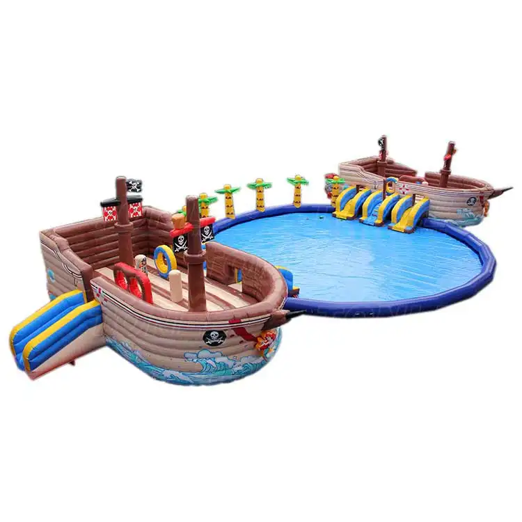 Pirate Ship Land Circular Water Park showing dual brown ships and blue pool