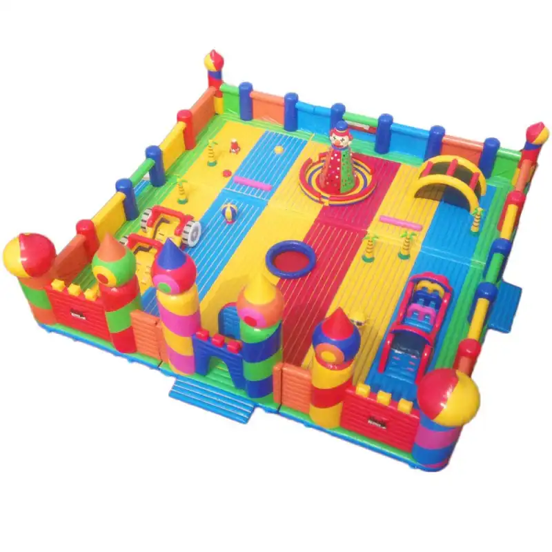 30x30m Magic Castle inflatable fun park with colorful turrets and slide