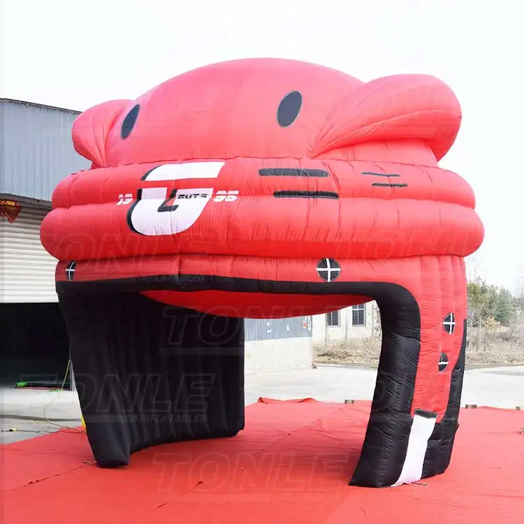 Red and black giant inflatable hockey helmet tunnel 5x6m side view