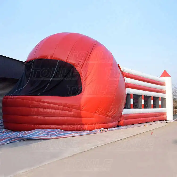 Red helmet inflatable playground 18.5m size with black mesh window