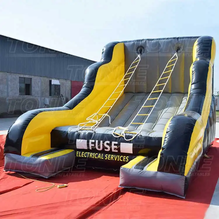 Black and yellow 6x4m inflatable ladder game with dual climbing lanes