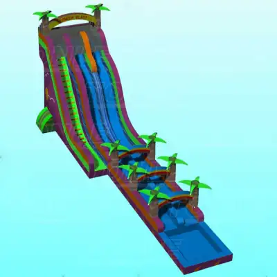 large custom outdoor factory wholesale inflatable plam tree double slideway water slide with pool