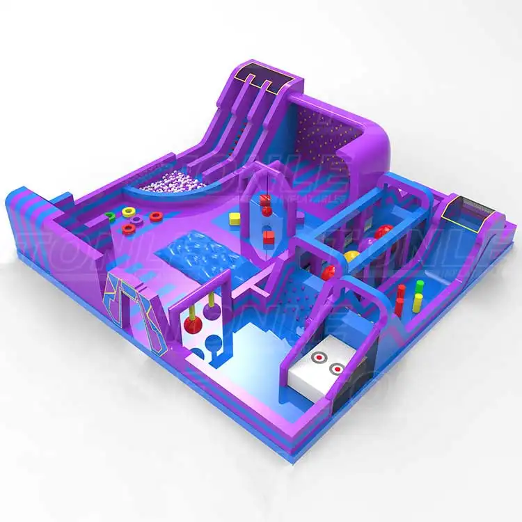 Happy Purple Theme Game Park 19x18m inflatable playground with slides and ball pit