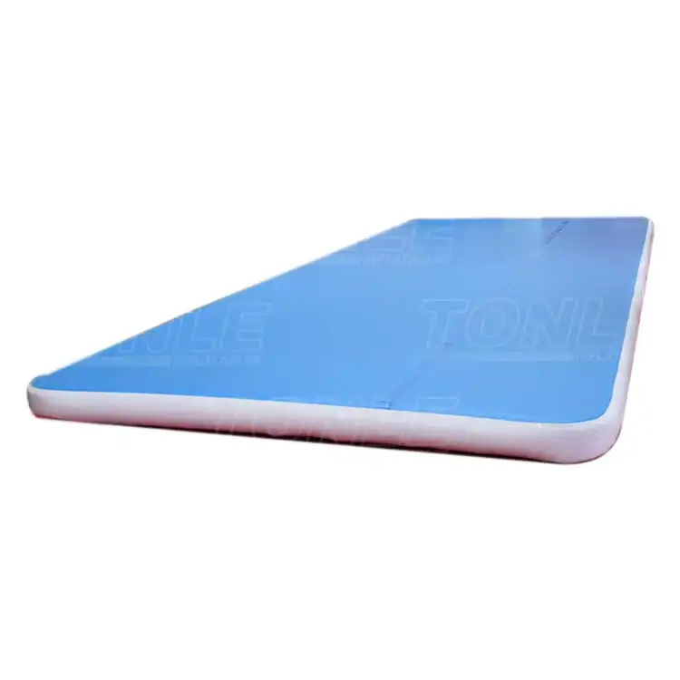 Blue and white 4.2m inflatable air track side view