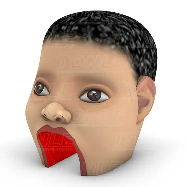 Giant inflatable baby head tunnel with open mouth entry, 6m height