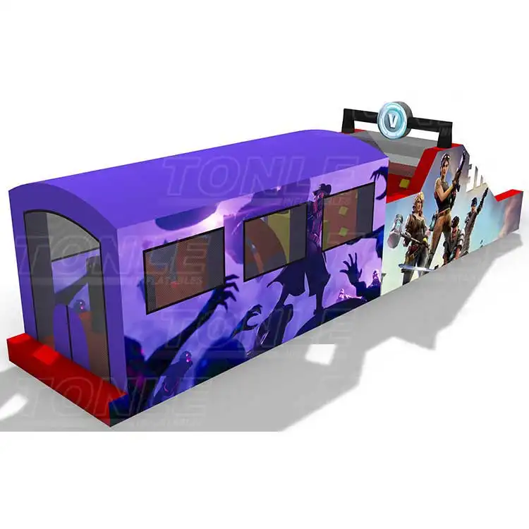 Purple 15m Guerrilla Theme Disorder inflatable obstacle course with gaming character graphics