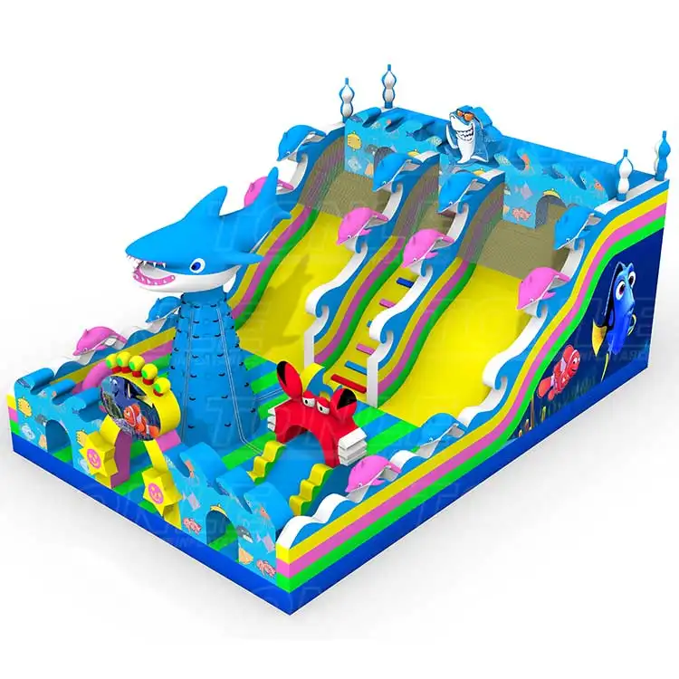 Sea World Crab Medium Playground featuring blue shark and red crab characters with dual yellow slides