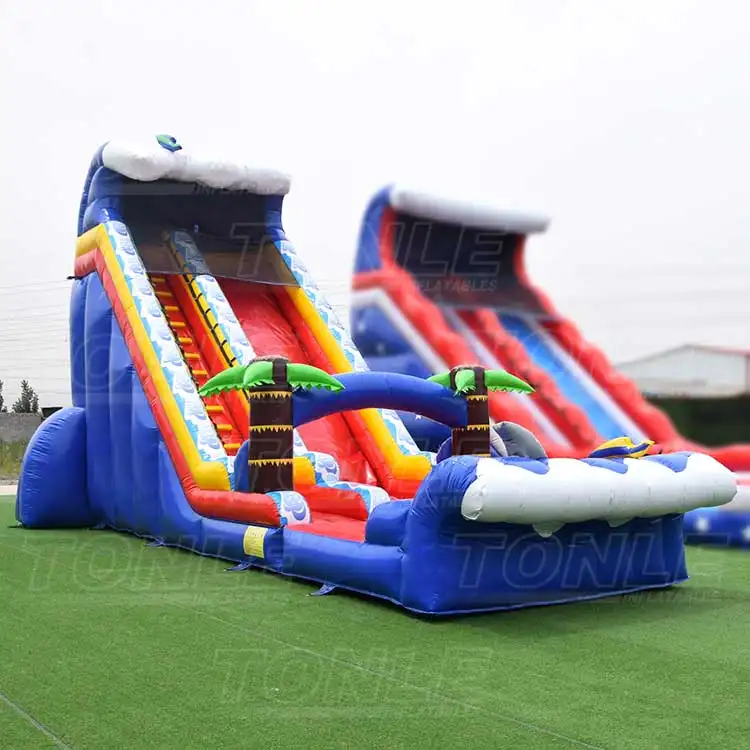custom factory small inflatable tropical rainforest waves plam tree water slide — photo 1