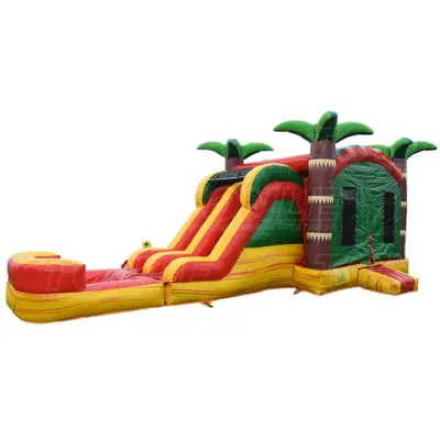 customized tropical jungle double slide bounce house with pool combo