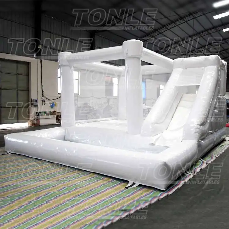 White wedding inflatable bouncer water slide combo for sale — photo 1
