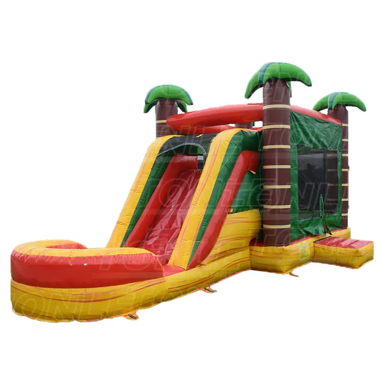 Colorful tropical jungle bounce house water slide combo — photo 1