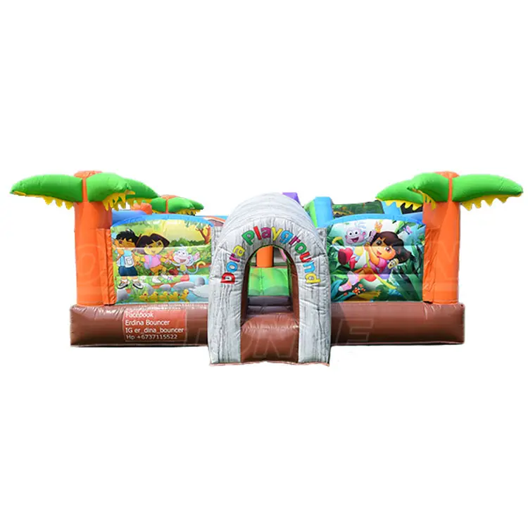 inflatable plam tree little girl bouncy castle playground games park — photo 1