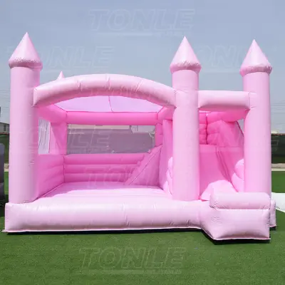 Customized macaron color wedding slide castle bounce house combination