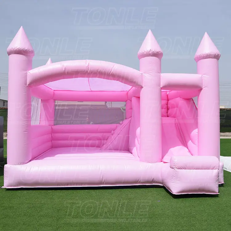 Customized macaron color wedding slide castle bounce house combination — photo 1