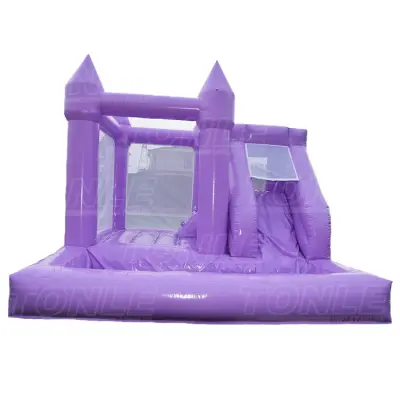 Customized macaron purple wedding slide with pool castle bounce house combo