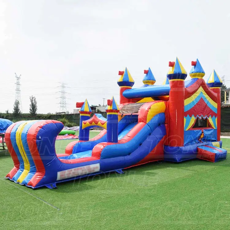 Customized circus theme bouncy castle water slide combo — photo 1