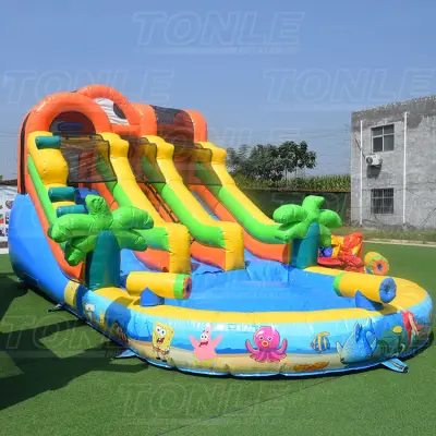 Custom kids beach tropical tree water slide