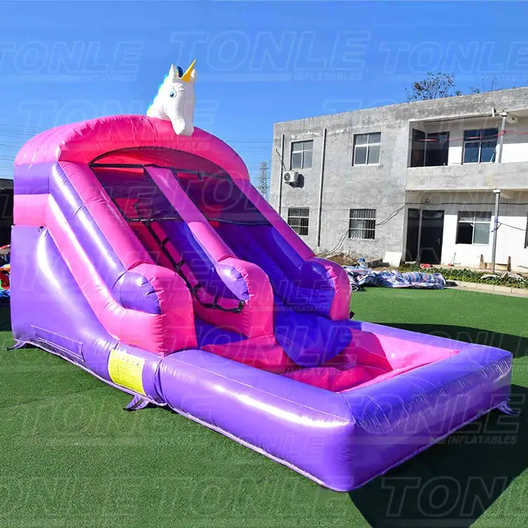 Hot selling unicorn theme kids small cheap inflatable water slide — photo 1