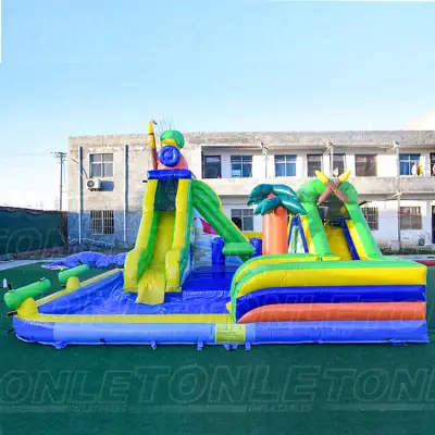 Custom small family backyard inflatable water slide with pool and small water gun for sale