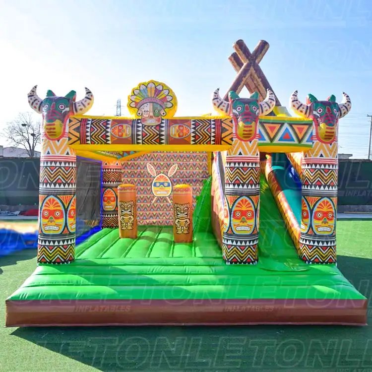 Customized bouncy castle tribal theme with dry slide combo for sale — photo 1
