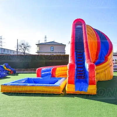 New design spiral colorful inflatable water slide with pool for sale
