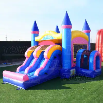 double lane slide inflatable bouncer combo with dry slide for sale