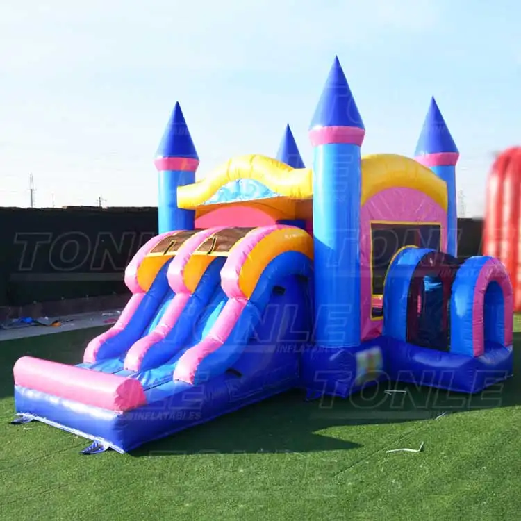 double lane slide inflatable bouncer combo with dry slide for sale — photo 1