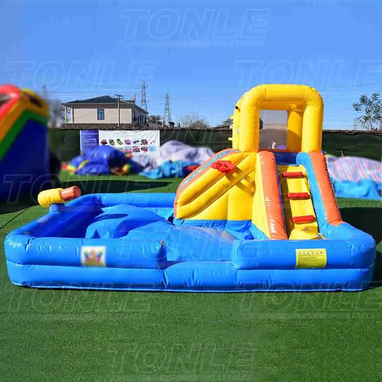 Custom small backyard inflatable water slide with pool and small water gun for sale — photo 1