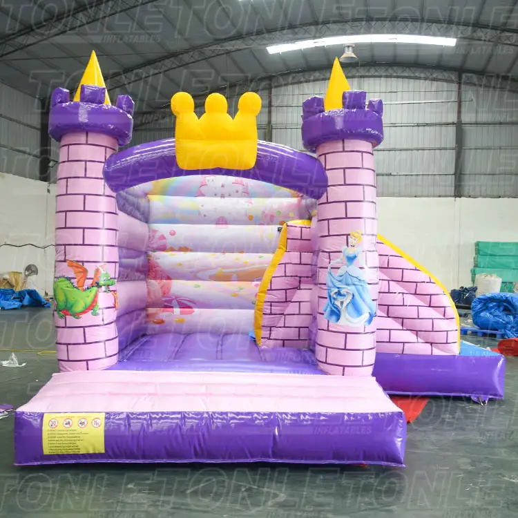 outdoor factory kids cheap inflatable pink princess bounce house with dry slide — photo 1
