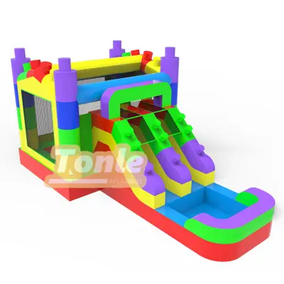 new design inflatable building block bounce house jumping castle with slide combo for rent