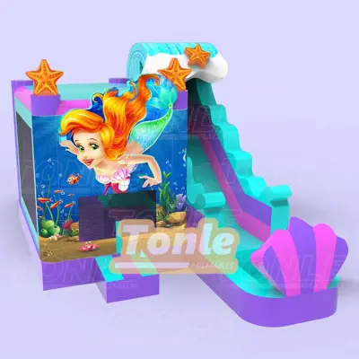 Deep sea theme children's inflatable bounce house water slide combo for sale