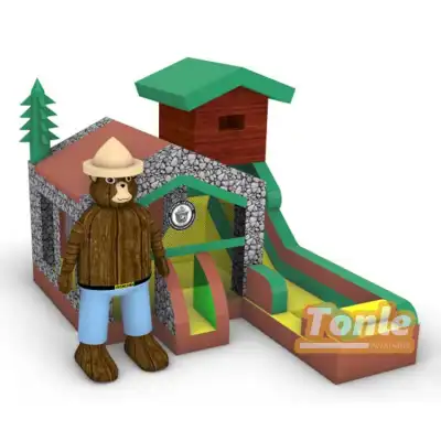 Forest cabin animal theme children's inflatable bounce house water slide combo