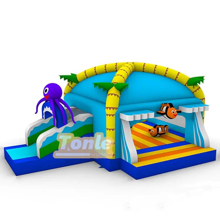 Underwater world octopus themed bouncy castle with slide — photo 1
