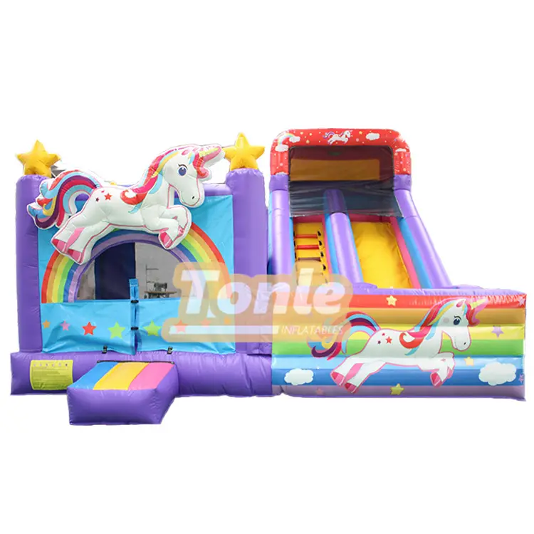 purple unicorn bounce house inflatable bouncer slide combo for sale — photo 1