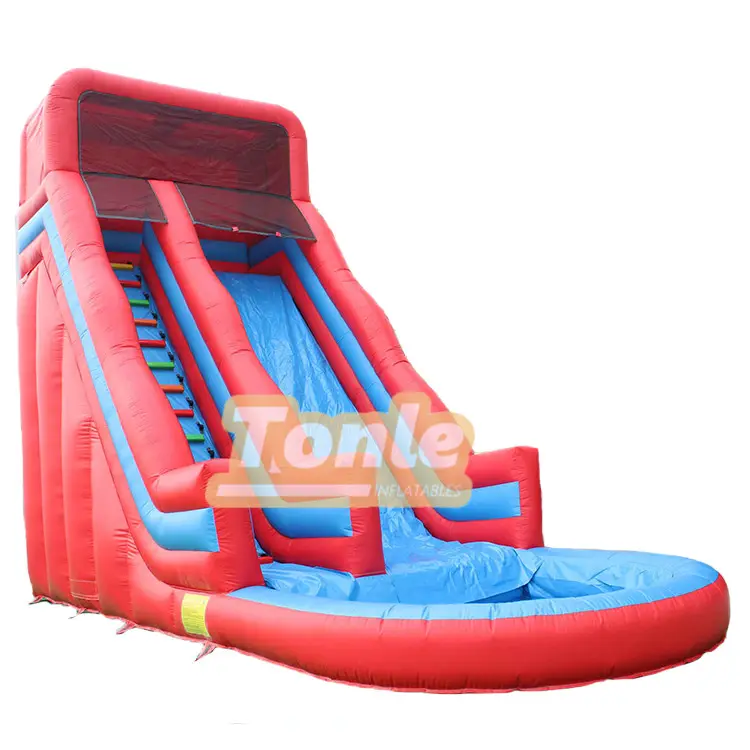 28ft classic red inflatable water slide with pool for sale — photo 1