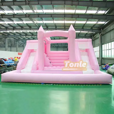 pink bounce house water slide combo inflatable wedding bouncer slide with pool for sale